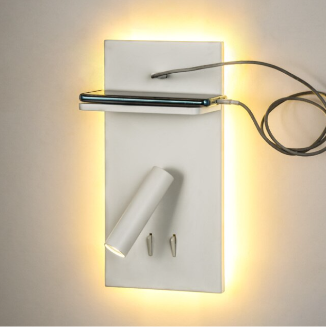 Arandela luminaria de parede minimalista contemporanea carregamento USB celular smartphone micaza branco USB lateral retangular luminarias Miresa Lustres e arandelas em promocao e barato