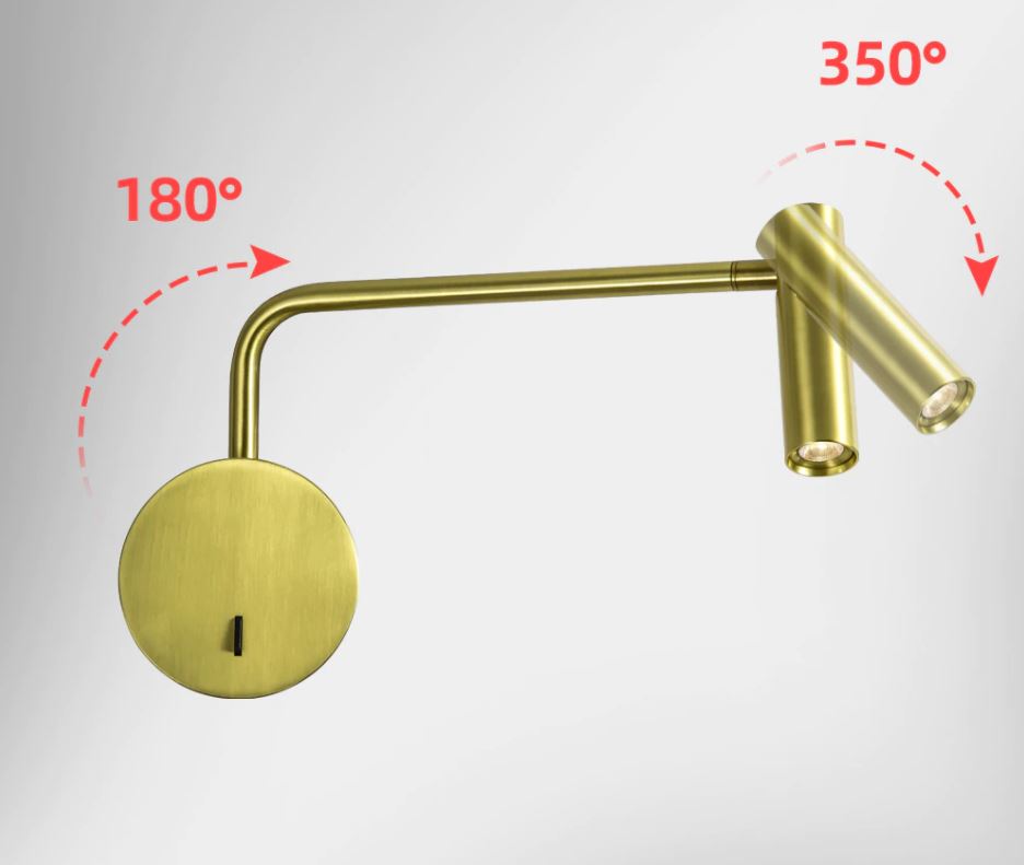 Luminária de parede dourado com led com foco de luz ajustável Miresa