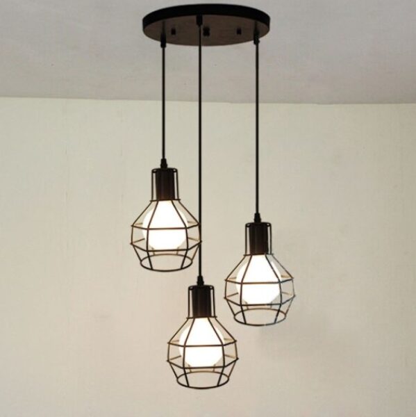 luminaria pendente de teto industrial aramado gaiola preto micaza pendente triplo tres pendentes uma base canopla preto luminarias Miresa Lustres e arandelas em promocao e barato