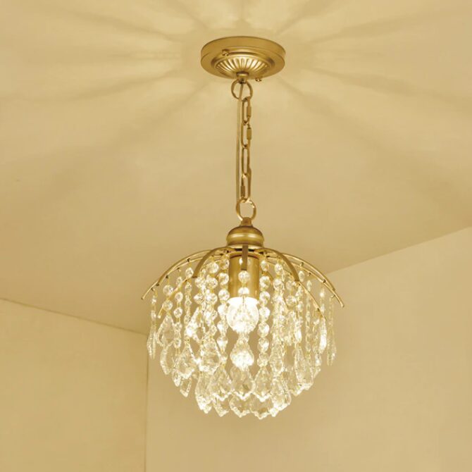 luminaria pendente teto redondo de cristal castanha k9 transparente dourado micaza luminarias Miresa Lustres e arandelas em promocao e barato
