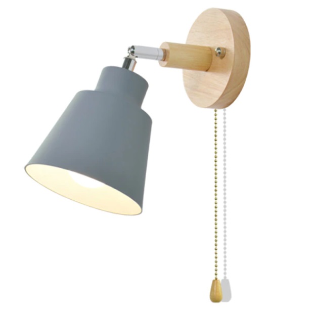 arandela luminaria parede cinza base de madeira micaza vintage retro interruptor botao de liga Desliga corda corrente na propria luminaria luminarias Miresa Lustres e arandelas em promocao e barato