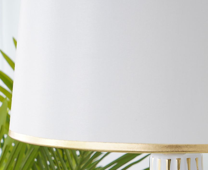 abajur moderno de ceramica verde e listas dourada 70cm altura micaza 2 luminarias Miresa Lustres e arandelas em promocao e barato