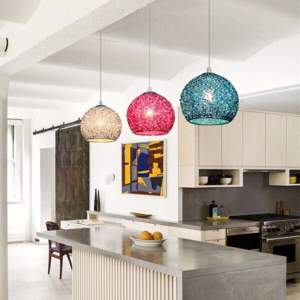 Decora o moderna conduziu a luz pingente de metal colorido bola l mpada lamparas led decorativas 2 luminarias Miresa Lustres e arandelas em promocao e barato