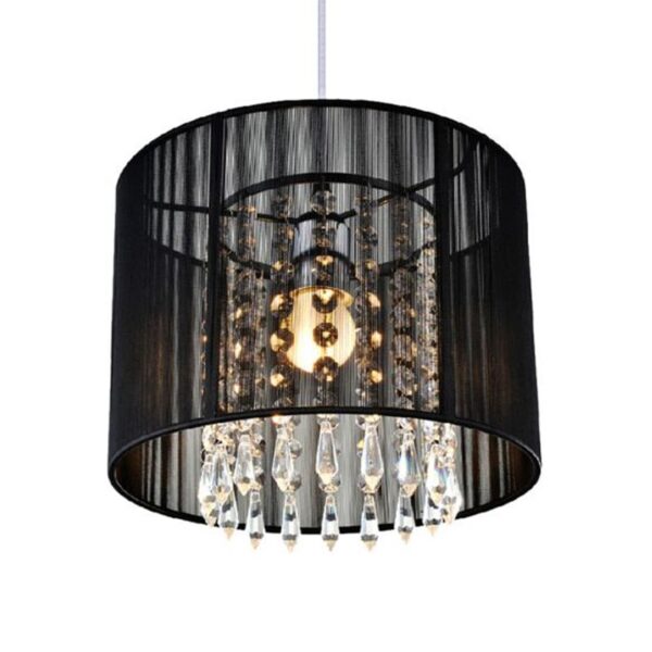 Modern Black String Fabric Shade Pendant Lights D25cm E27 Drum Pendant Chandelier With Crystals Decor For 1 luminarias Miresa Lustres e arandelas em promocao e barato