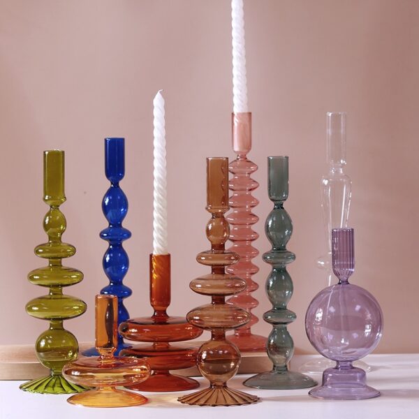 Castiçais de vidro para velas de cera