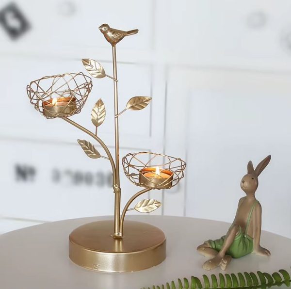 Castiçal ferro forjado dourado