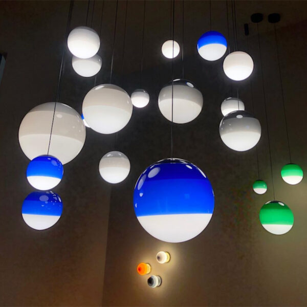 Designer Mergulhando Pingente Luz N rdico Colorido Bola De Vidro LED Pendurado L mpada Quarto Hotel 3 luminarias Miresa Lustres e arandelas em promocao e barato