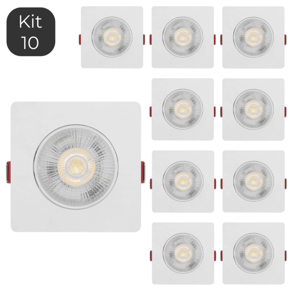 Kit Com 10Un Spot Quadrado Branco Led 5w