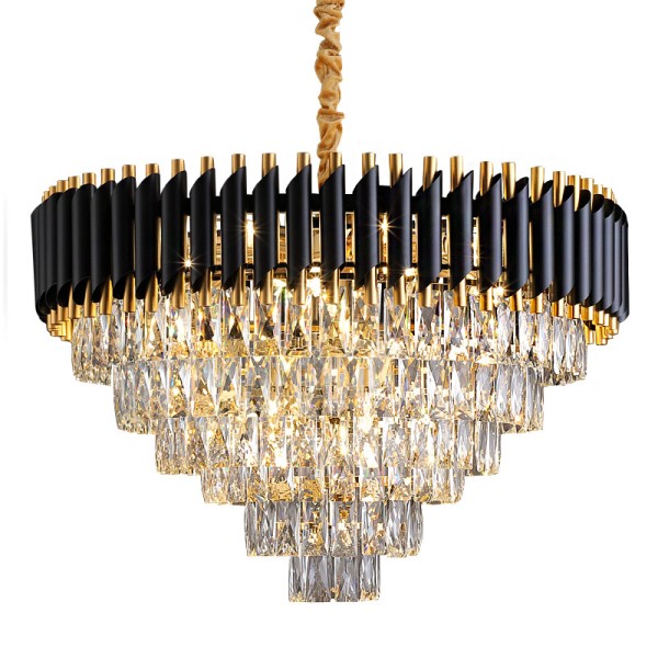 Lustre redondo preto e cristal k9 40cm