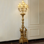 Luminária Lustre de chão escultural estilo francês com cúpulas de abajur de tecido