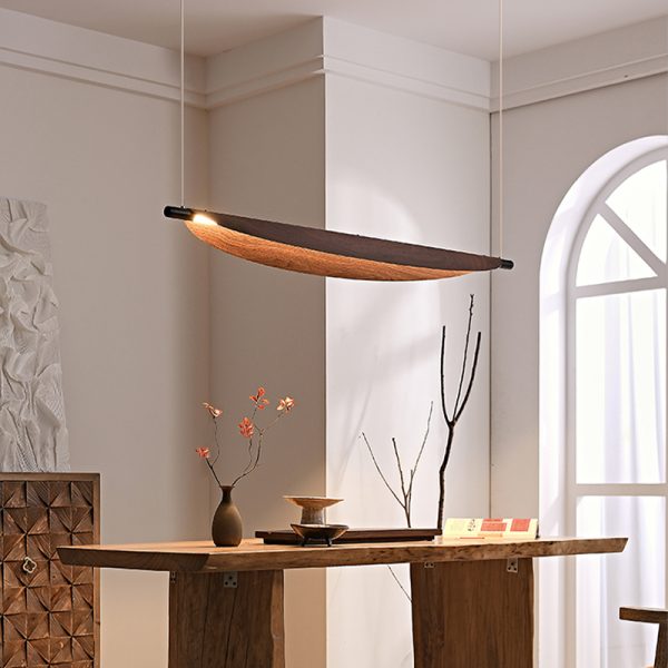 Lustre retangular folha Acabamento Madeira