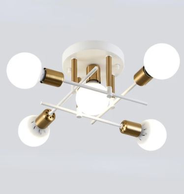 plafon 5 lampadas branco e dourado marca miresa luminarias Miresa Lustres e arandelas em promocao e barato