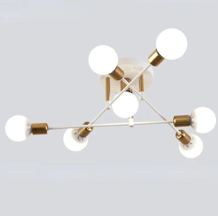 plafon 7 lampadas branco e dourado marca miresa luminarias Miresa Lustres e arandelas em promocao e barato