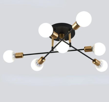 plafon 7 lampadas preto e dourado marca miresa luminarias Miresa Lustres e arandelas em promocao e barato