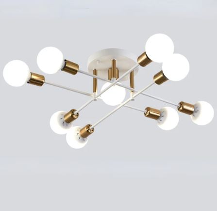 plafon 9 lampadas branco e dourado marca miresa luminarias Miresa Lustres e arandelas em promocao e barato