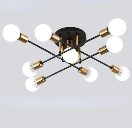 plafon 9 lampadas preto e dourado marca miresa luminarias Miresa Lustres e arandelas em promocao e barato