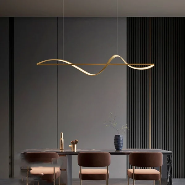 Lustre Preto ou Dourado Retangular Minimalista Linear e em Curva - Image 2