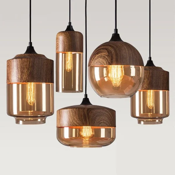 Nordic LED Glass Pendant Lights Lumin rias Modernas Arte Em Madeira Criativa Quarto Jantar Sala De luminarias Miresa Lustres e arandelas em promocao e barato