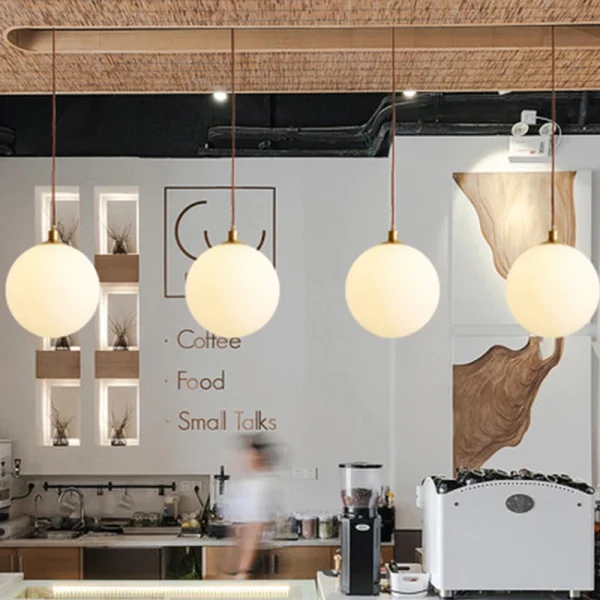 Milky White Ball Glass Pendant Lights Home Pendurado L mpadas Bar Quarto Sala de estar Decora 1 luminarias Miresa Lustres e arandelas em promocao e barato