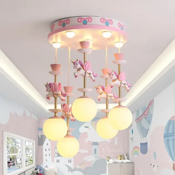 Carrossel infantil LED Lustres Moderno Criativo Pendurado Luzes Pingente Sala de Estar Quarto Decora o Princesa 1 luminarias Miresa Lustres e arandelas em promocao e barato