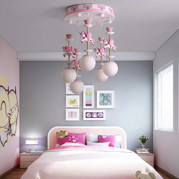 Carrossel infantil LED Lustres Moderno Criativo Pendurado Luzes Pingente Sala de Estar Quarto Decora o Princesa 2 luminarias Miresa Lustres e arandelas em promocao e barato