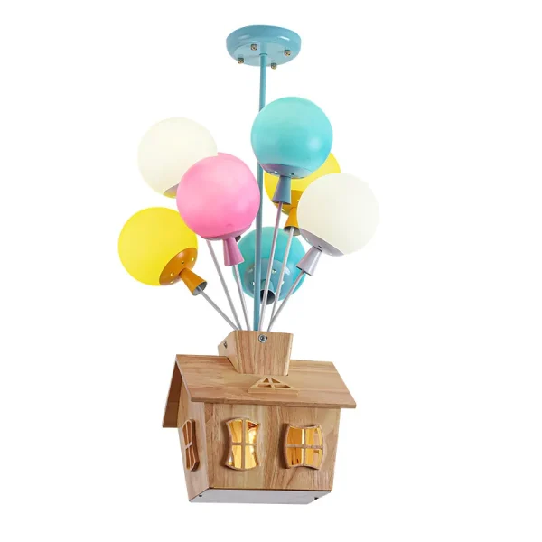 Luminária Infantil Pendente Balão Voador De Casa De Madeira Criativa