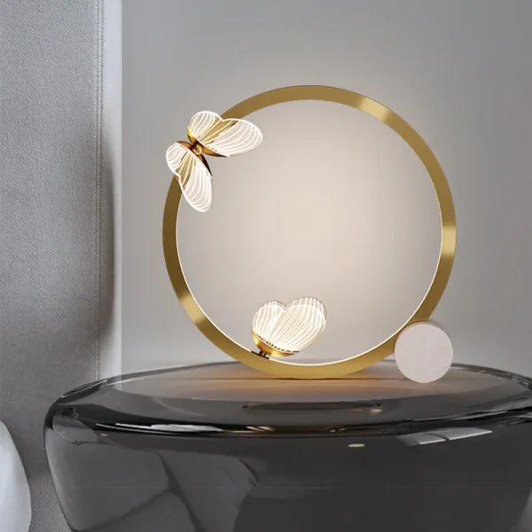 Luminária De Mesa Minimalista Dourado Com Led Borboleta