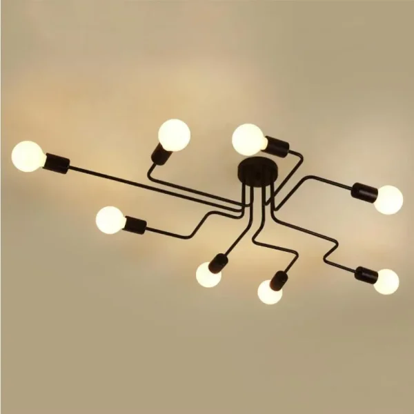 Luminária Sobrepor Despojado industrial preto design aranha com Lâmpadas Bulbo LED