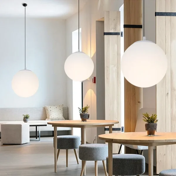 kf S06e05a849f9344e58aa65f5180b63070c Acrylic Milk White Ball Pendant Lamp PE Roll Molded Frosted Lustre Round Pendant Lights Modern Minimalist luminarias Miresa Lustres e arandelas em promocao e barato