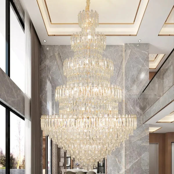 Lustre Grande Moderno Imperial De Cristal Para Escadas e Tetos Duplos