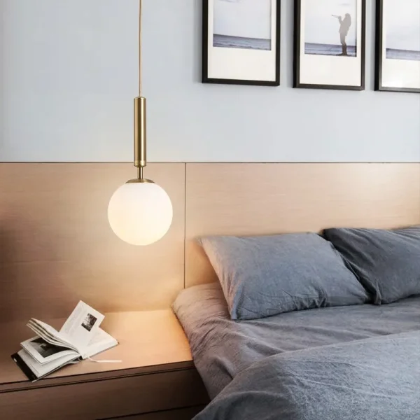 kf S7db8997522304b609a1dd2c92307be97g Modern Glass Ball Led Pendant Lamp Fixtures Bedside Gold Indoor Kitchen Hanging Lights Luminaire Dining Room luminarias Miresa Lustres e arandelas em promocao e barato