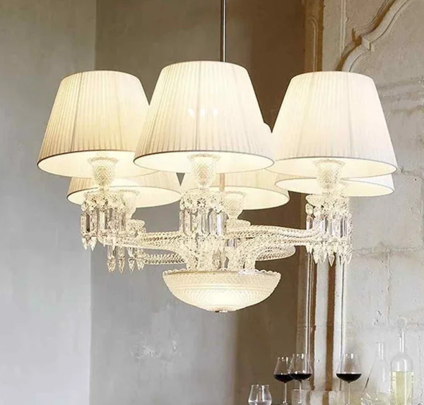 lustre de cristal cupula tecido branco plissado luminarias Miresa Lustres e arandelas em promocao e barato