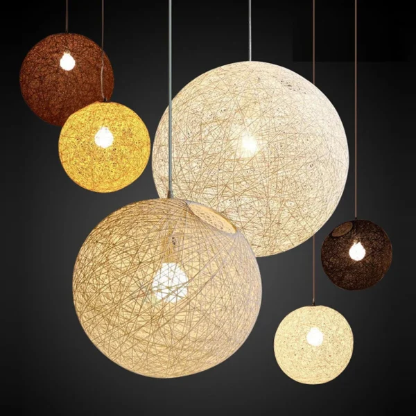 kf S3bf3f7096d434792a5d3865480d7670bA Round Hand Woven Rattan Ball Pendant Lampshade Hanging Light Art L mpadas Sala de Estar Decora luminarias Miresa Lustres e arandelas em promocao e barato