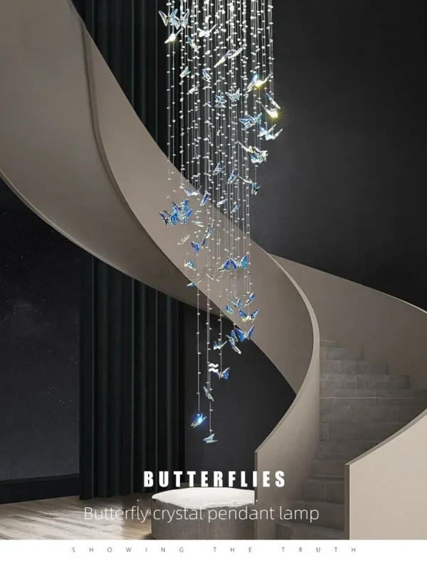 Lustre Grande Para Escadas De K9 Cristal Forma de Borboleta - Image 3