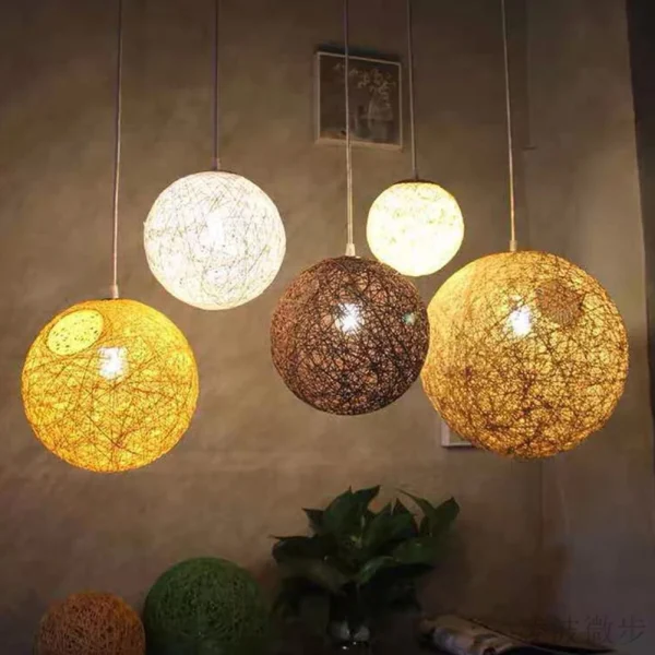 kf Sa50c152ced0c4807a47c95437436ce83L Round Hand Woven Rattan Ball Pendant Lampshade Hanging Light Art L mpadas Sala de Estar Decora luminarias Miresa Lustres e arandelas em promocao e barato