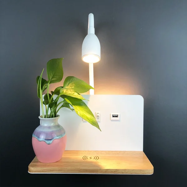 Luminária Arandela LED Com interface USB e Carregamento Sem Fio Para Celular