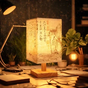 Abajur básico pequeno Madeira Desenhos Chineses