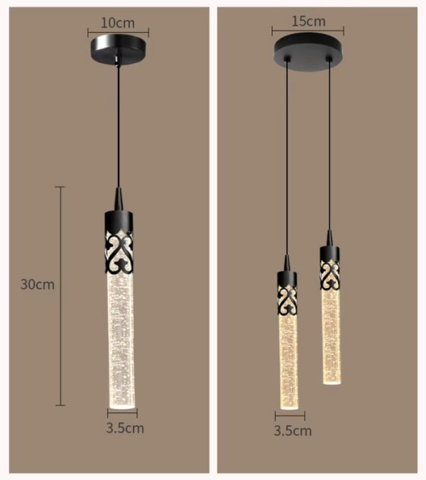 Pendente tubo cristal bolhas ar miresa 2 Pendente tubo cristal bolhas ar