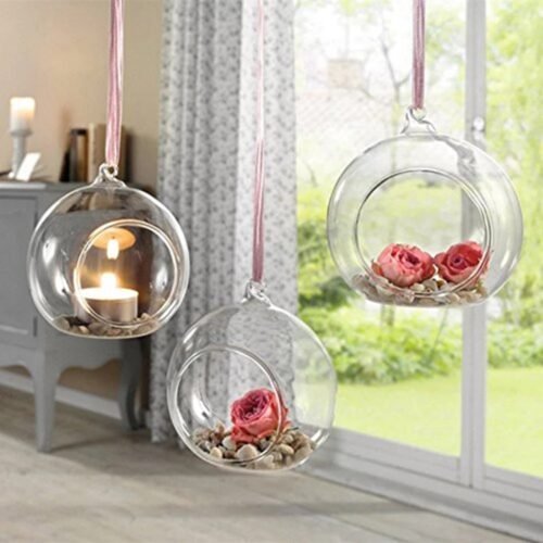 Candelabro-em-forma-de-globo-com-bola-de-vidro-transparente-casti-al-de-decora-o-casamento Conjunto 12Un castiçal redondo para velas
