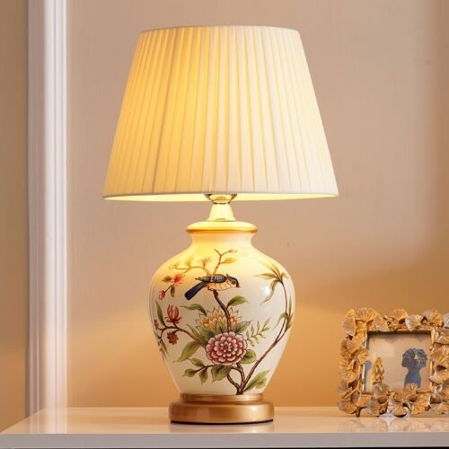 Abajur ceramica flores e passaros