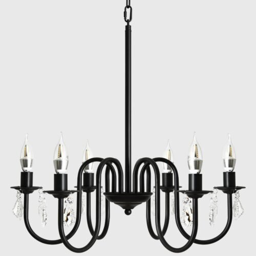 America-Ceiling-Chandelier-Iron-Crystal-LED-Hanging-Light-Candle-Pendant-Lamp-E14-Lustre-Home-Kitchen-Living Lustre ferro forjado 6 Braços Miresa