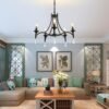 America-Wrought-Iron-Crystal-Chandelier-Ceiling-lamp-E14-LED-Candle-Lights-Lighting-5-Heads-Fixture-Indoor-1 Lustre preto provençal cristal