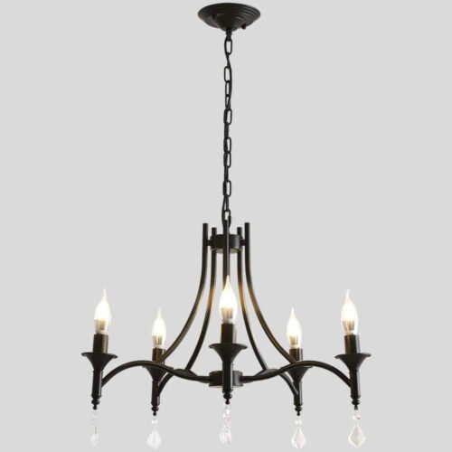 America-Wrought-Iron-Crystal-Chandelier-Ceiling-lamp-E14-LED-Candle-Lights-Lighting-5-Heads-Fixture-Indoor Lustre provençal preto cristal Miresa