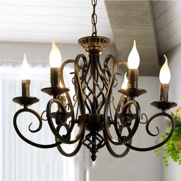 Black-French-Country-Chandelier-6-Lights-Farmhouse-Candle-Iron-Chandeliers-Vintage-Metal-Pendant-Light-Fixture-Kitchen Lustre provençal França Country Miresa