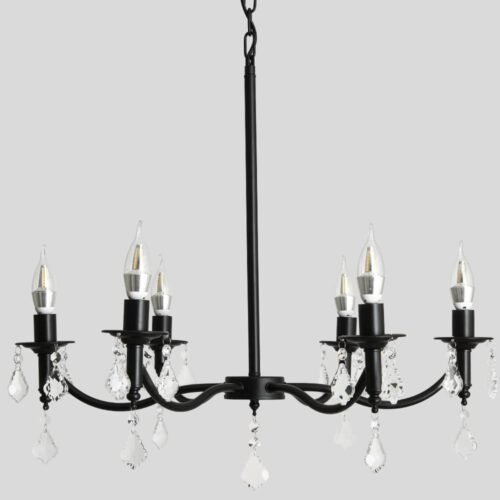 Ceiling-Chandelier-America-Iron-Crystal-LED-Hanging-Light-Fixture-Pendant-Lamp-for-Home-Lustre-Kitchen-Living Lustre provençal forjado preto Miresa