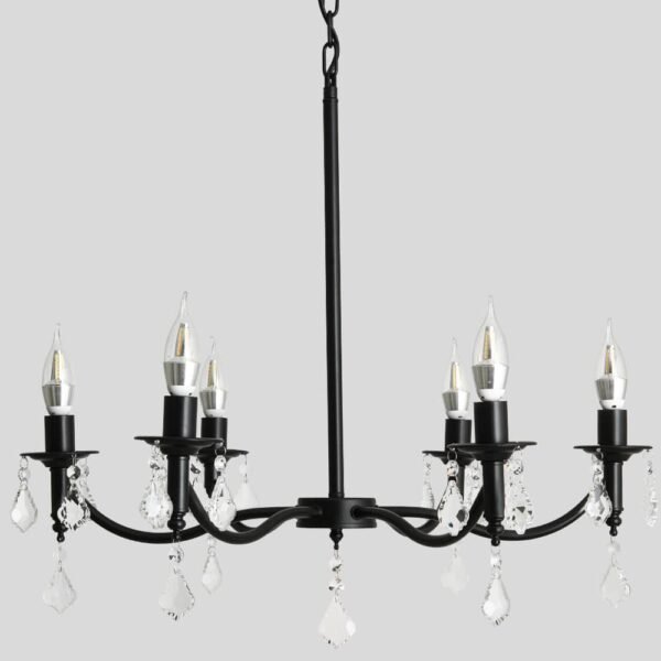 Ceiling-Chandelier-America-Iron-Crystal-LED-Hanging-Light-Fixture-Pendant-Lamp-for-Home-Lustre-Kitchen-Living Lustre provençal forjado preto Miresa