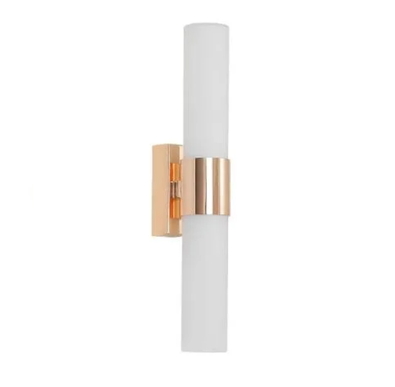 arandela rose golde e tubo acrilico branco marca miresa Arandela cilindro de vidro branco