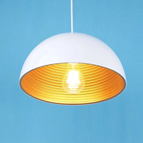 pendente meio esfera teto aluminio branco marca miresa Luminária Teto Pendente Meio Esfera
