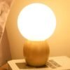 Quarto-quente-candeeiro-de-mesa-de-madeira-vidro-abajur-luz-da-noite-g9-l-mpada-led Abajur cogumelo madeira e bola de vidro