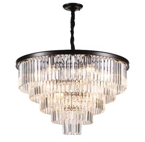 lustre de cristal redondo moderno cristal transparente e base de aluminio preto marca miresa